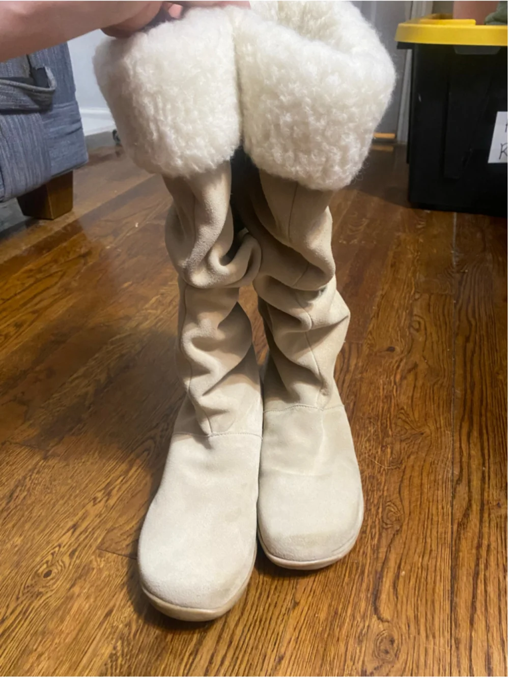 Vintage Liz Claiborne Leather Boots Slouch Knee High Cream Faux Fur Y2K Indie 10
